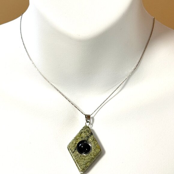 2/$20,Genuine Green Serpentine Pendant, Large Geometric Natural Gemstone Pendant - Picture 6 of 10